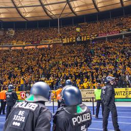 DFB Cup, Olympic Stadium, October 30, 2019: The police are setting up in front of the Dynamo fans