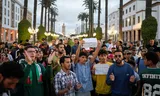 Young people protest at the parliament building in Rabat, October 4. 