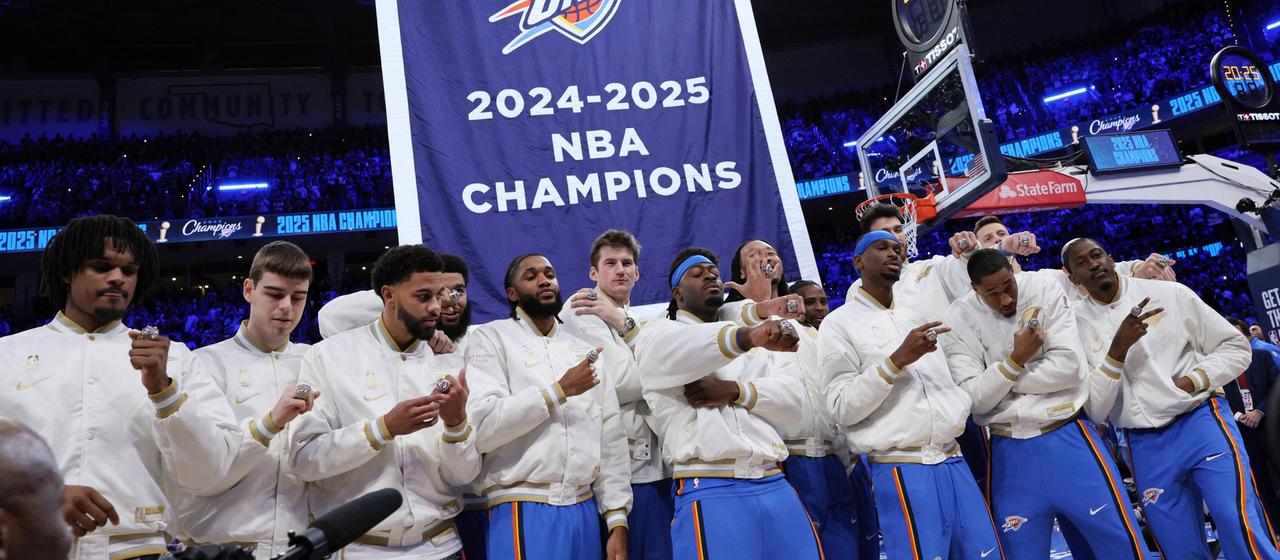 Oklahoma City Thunder receiving honors for winning the NBA Championship
