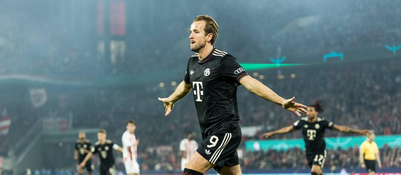 Bayern's Harry Kane celebrates his goal