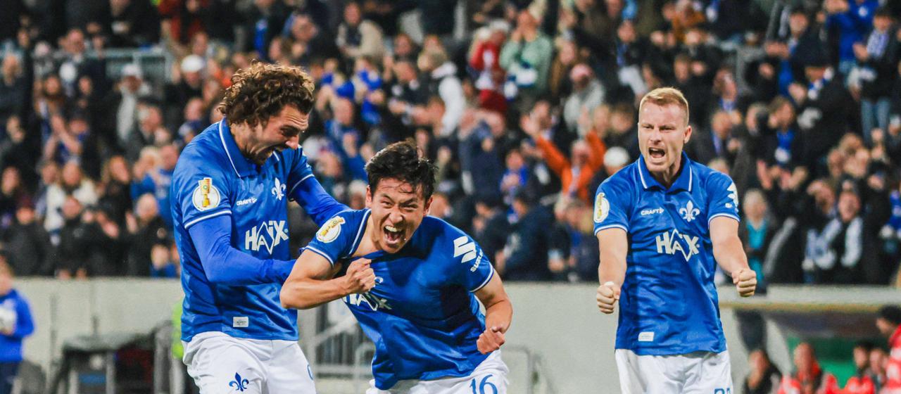 Darmstadt's Hiroki Akiyama celebrates his goal