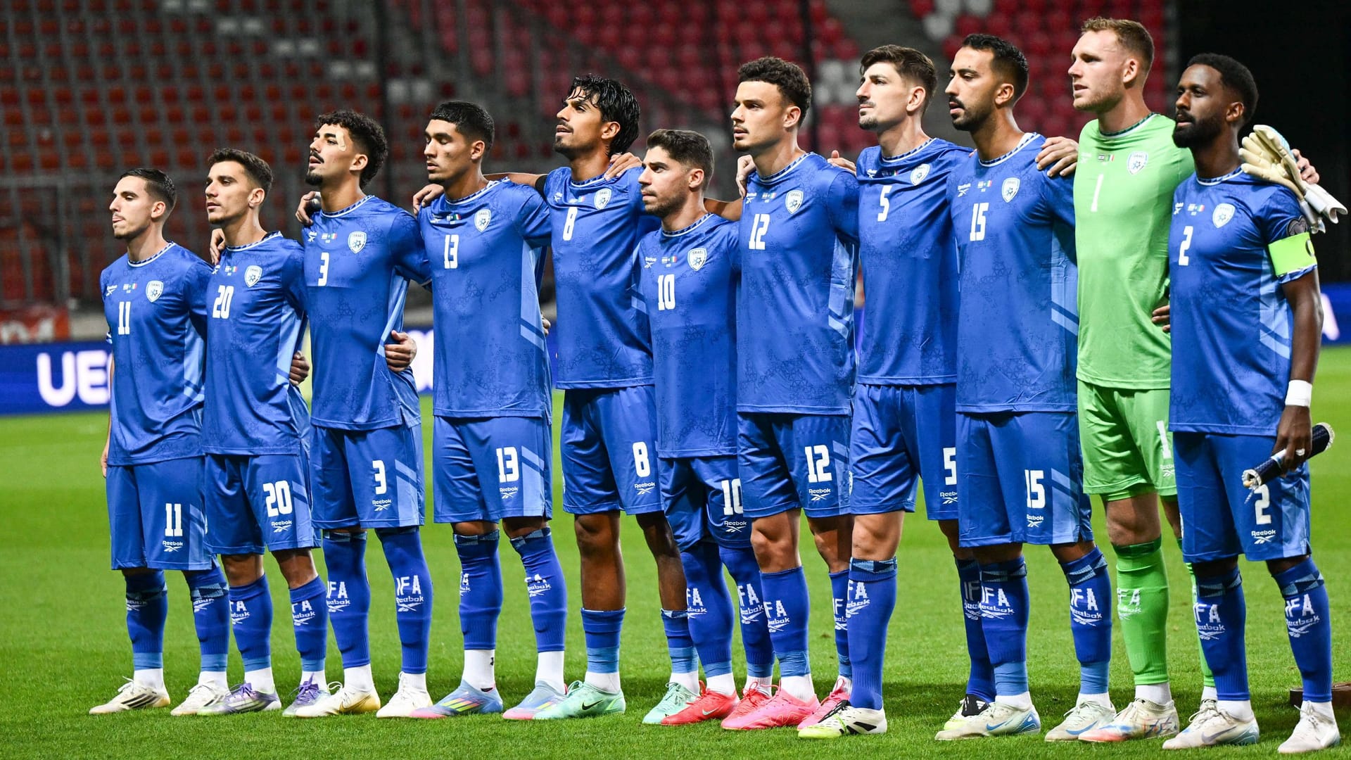 Israel's national soccer team before an international match: the country has always been competing in Europe.