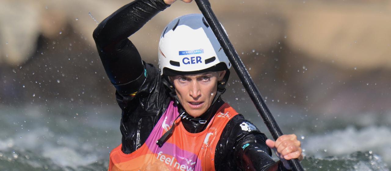 Ricarda Funk from Germany in action at the Kajak Slalom World Championship