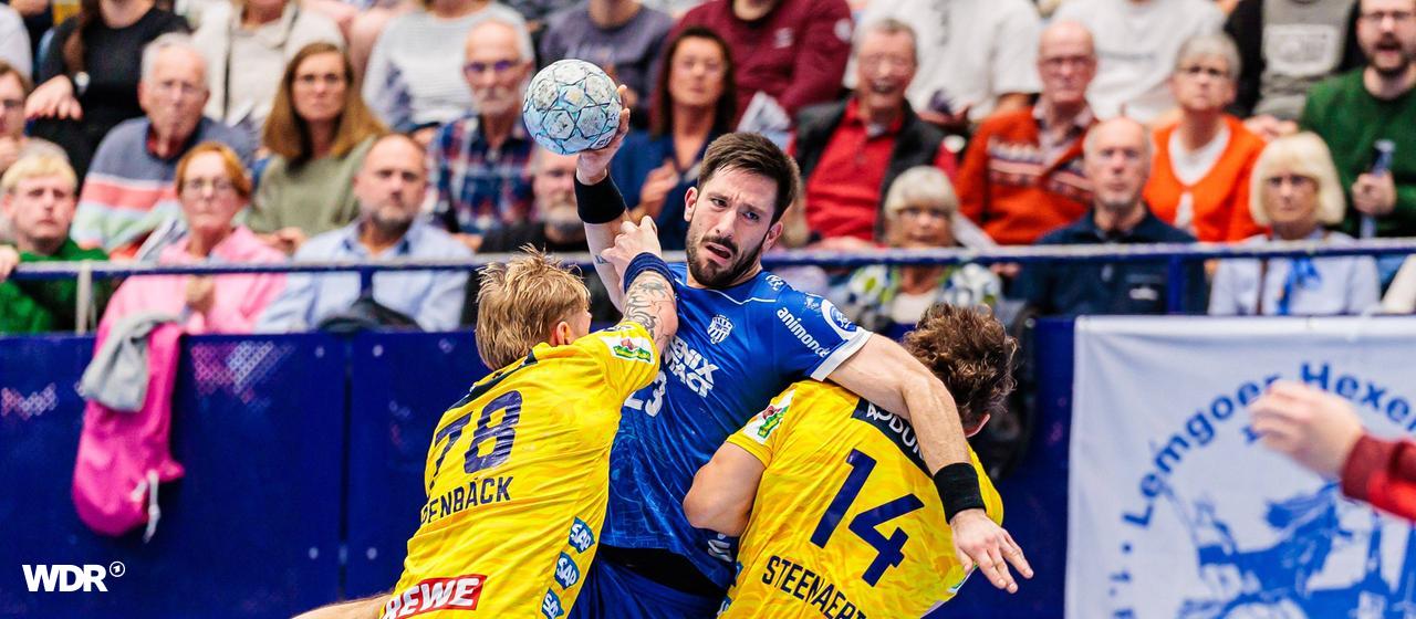 Tim Suton from TBV Lemgo Lippe in the game against the Rhein-Neckar Löwen.