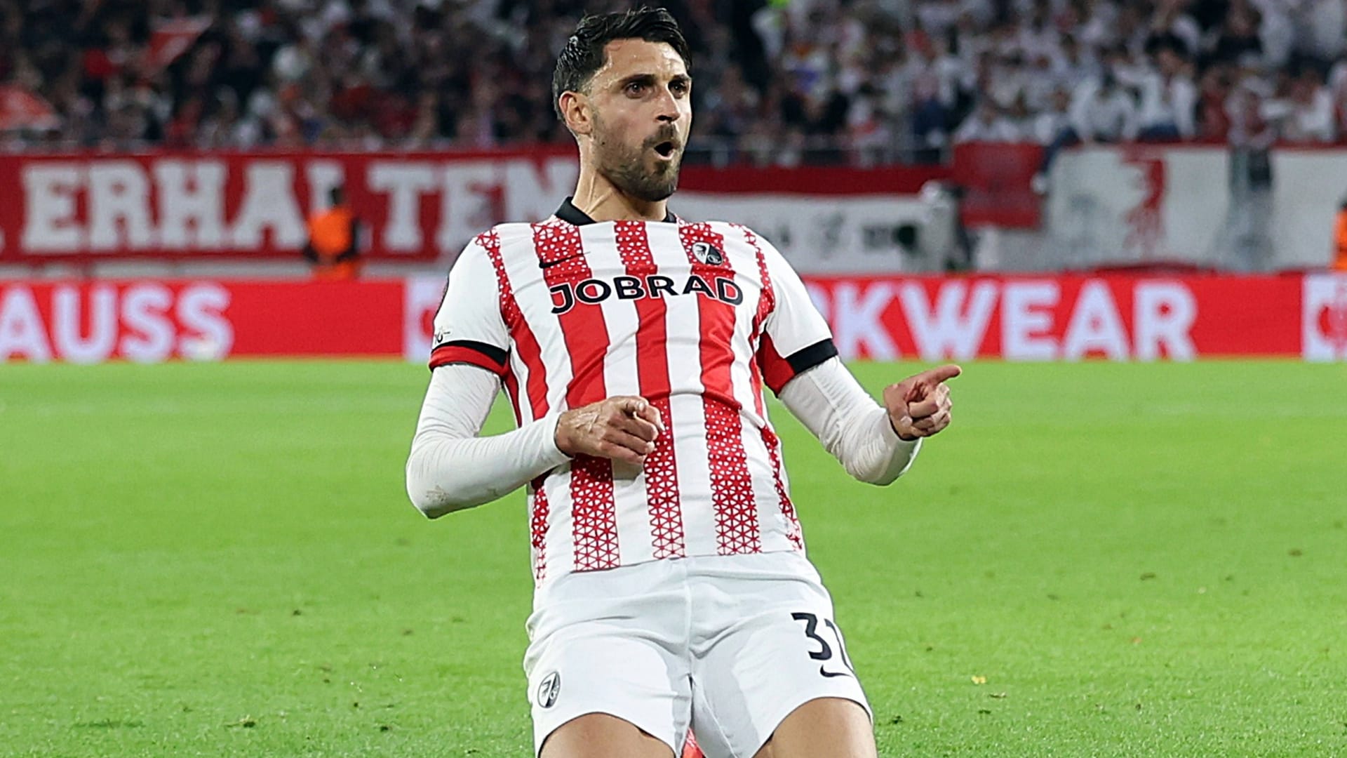Scored to make the final score 2-0: Vincenzo Grifo celebrates his free kick goal against Utrecht.