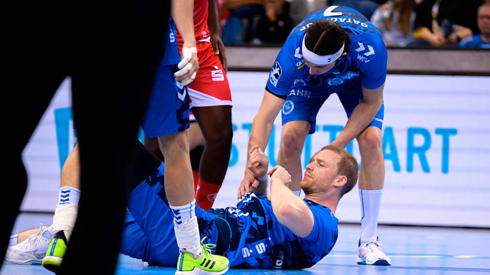 Jonas Truchanovičius in Melsungen verletzt am Boden