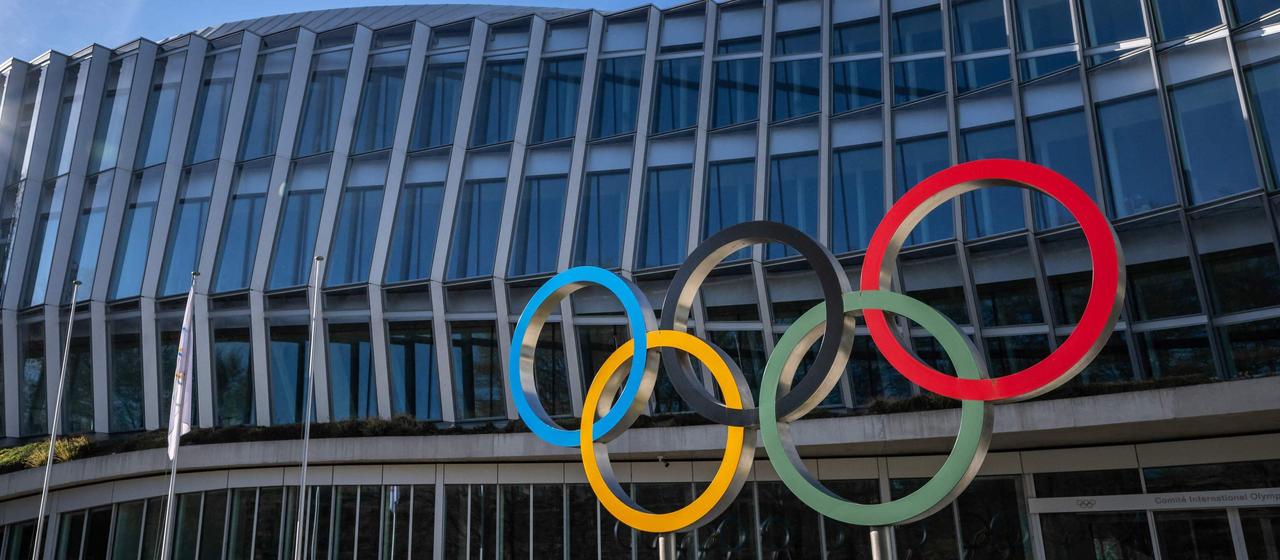 The Olympic rings in front of the IOC headquarters in Lausanne