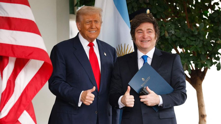 Photogallery The President of the United States, Donald Trump greets the President of Argentina, Javier Milei, upon his arrival at the West Wing of the White House in Washington, DC Trump receives Milei at a working lunch