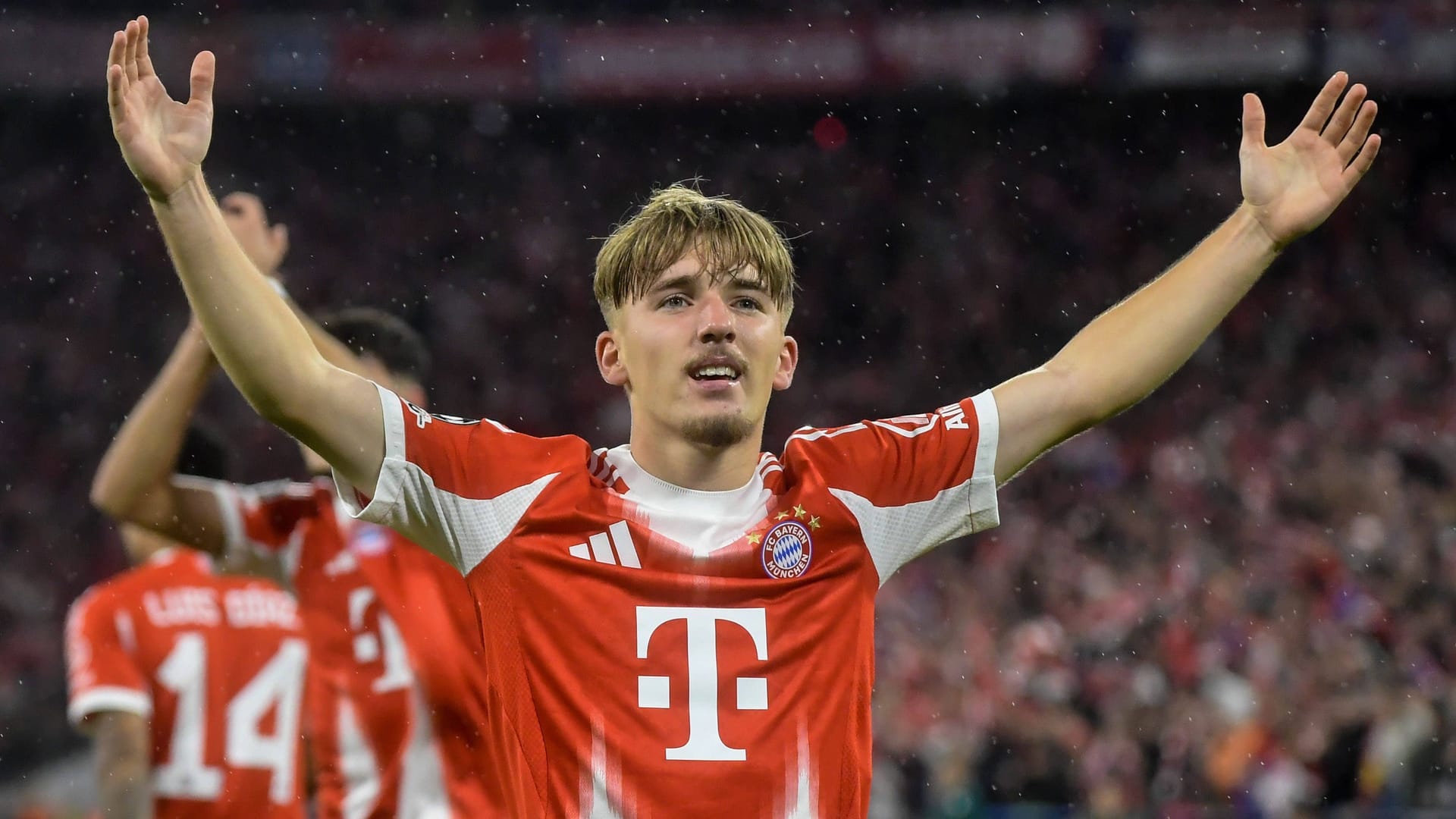 Strong performance: Lennart Karl celebrates his goal against Club Bruges.