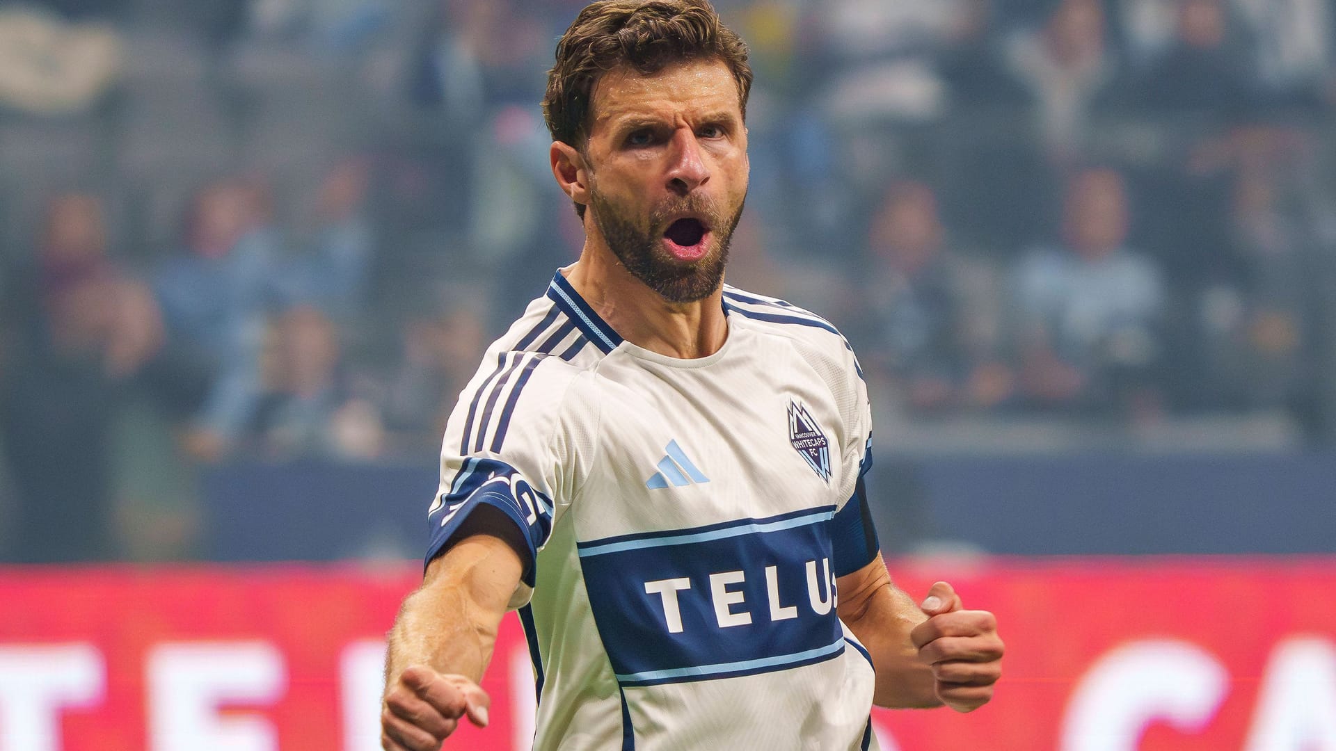 Arrived in Vancouver: Thomas Müller at the goal celebration for the Vancouver Whitecaps.
