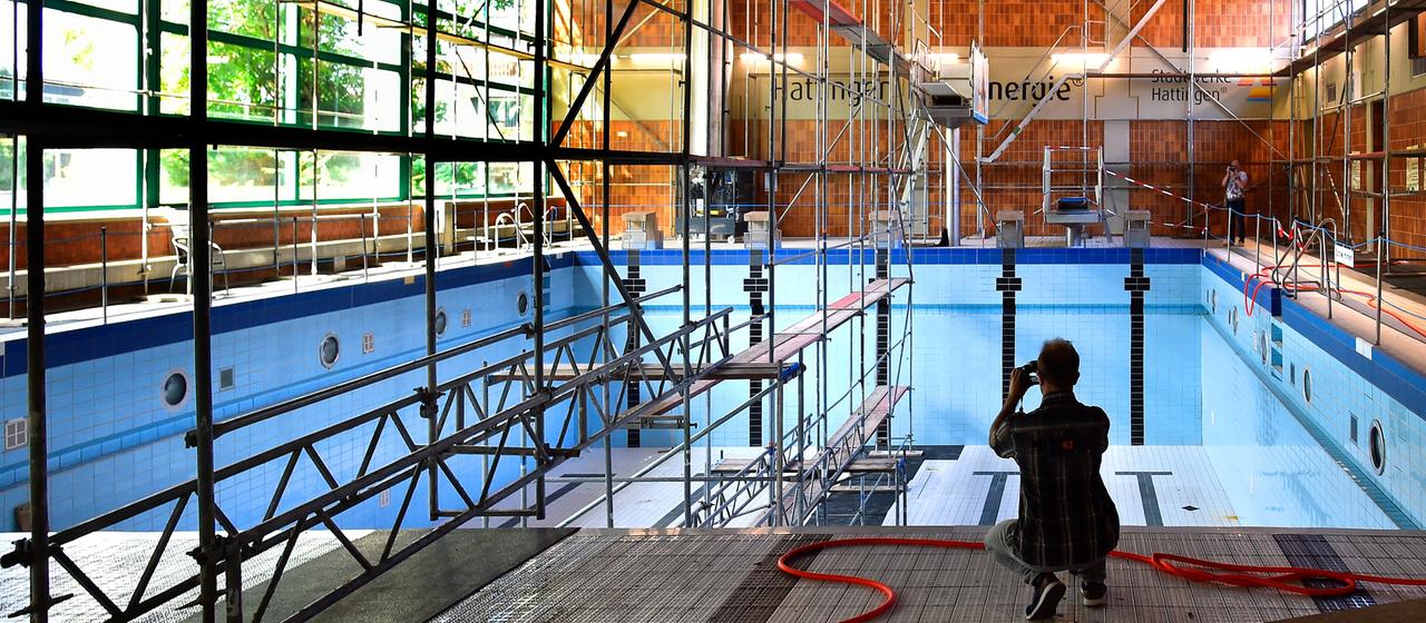 Indoor swimming pool during construction work