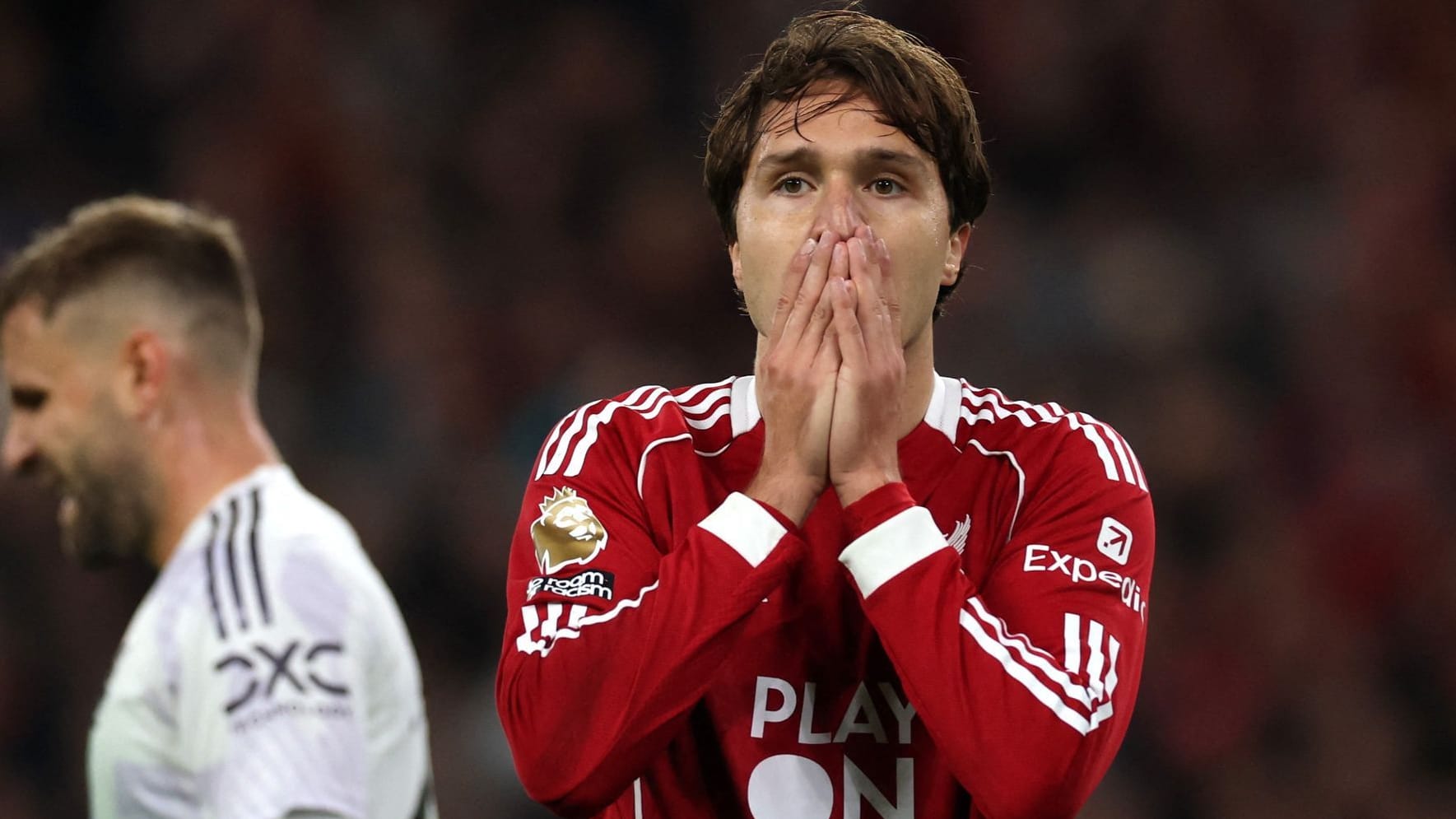 Can't believe it: Liverpool's Federico Chiesa in the game against Manchester United.