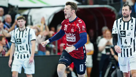 Flensburg's Emil Manfeldt Jakobsen cheers