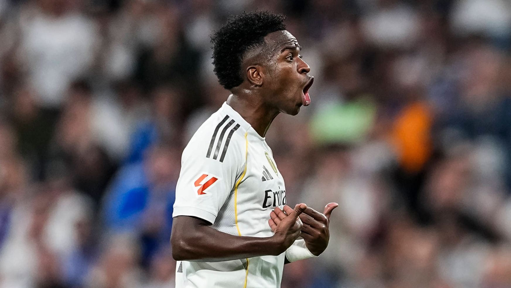 Upset: Vinícius Júnior before his substitution against FC Barcelona.
