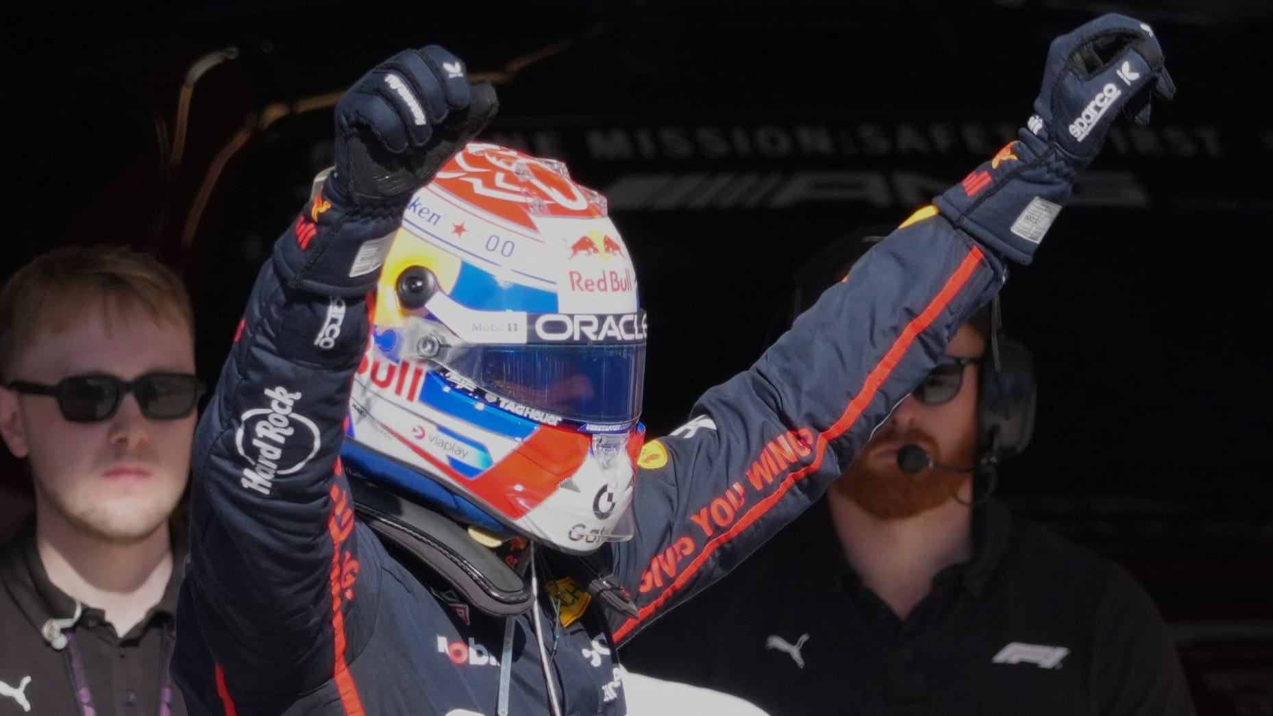 Finally back in the title race: Max Verstappen celebrates his victory in Austin.