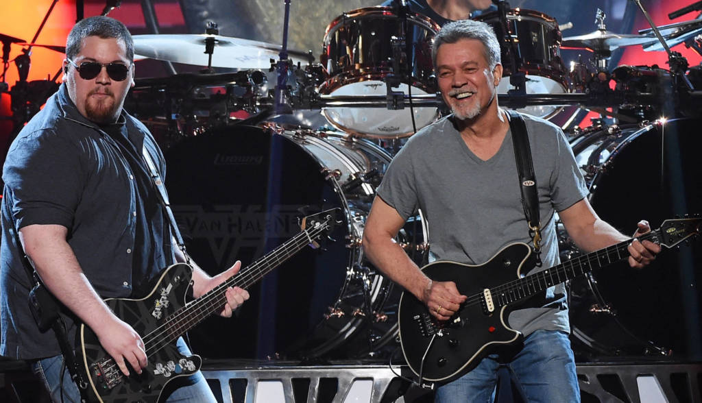 Eddie Van Halen with son Wolfgang on stage