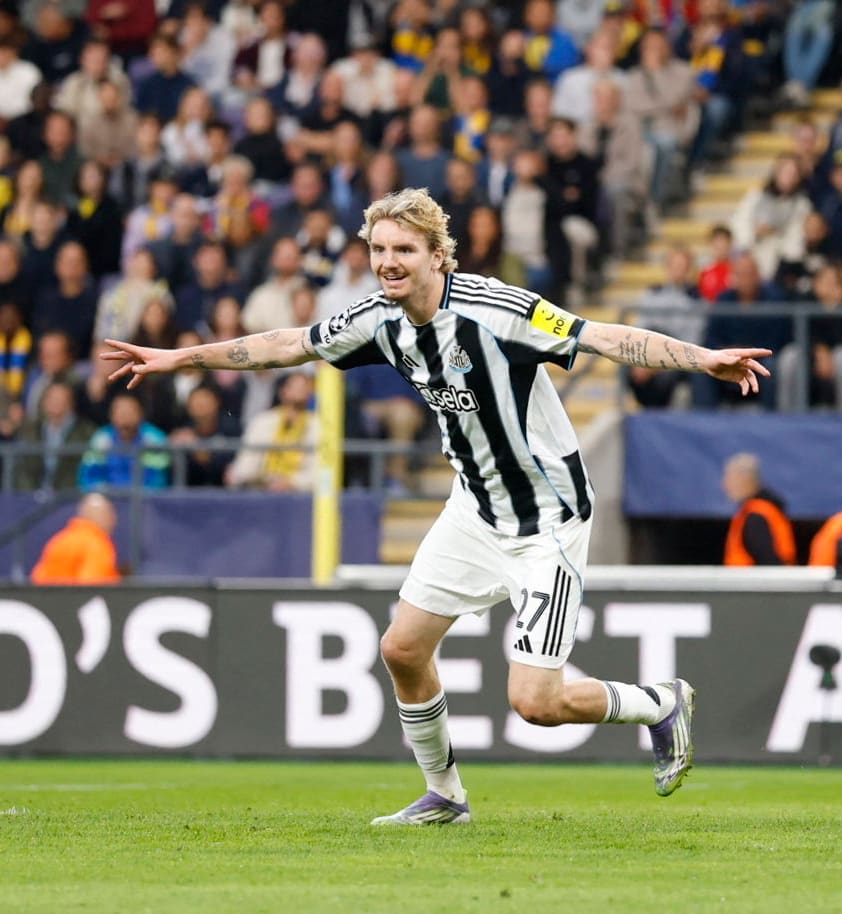 Nick Woltemade (23) bejubelt seinen ersten Treffer für Newcastle in der Champions League