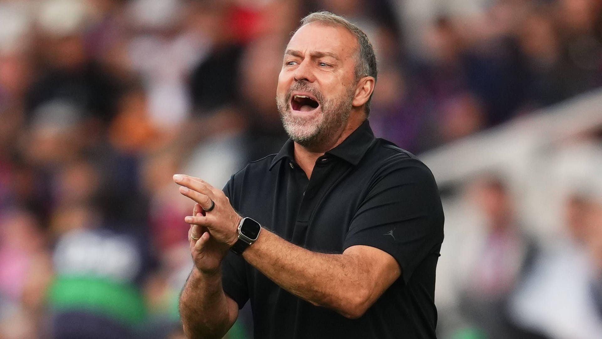 Excited: Barcelona coach Hansi Flick in the game against Girona.