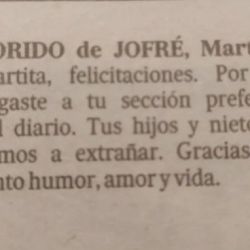 Obituary of Marta Lorido de Jofré | Photo: CEDOC