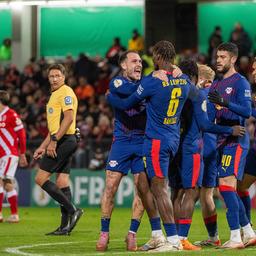 RB Leipzig celebrates a goal at Energie Cottbus. Source: imago images/Matthias Koch