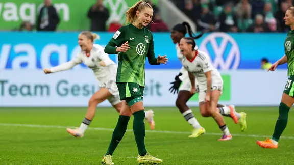 Wolfsburg's Janina Minge after a missed penalty
