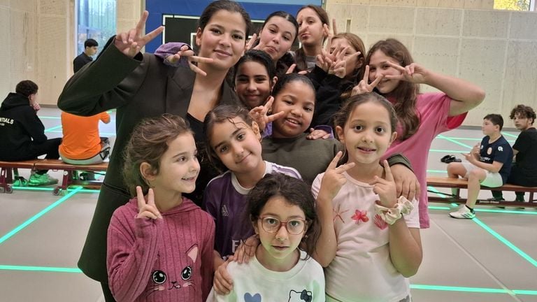 A group of girls at the street football event in Tilburg.