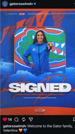 The announcement of Valentina's signing with the Gators