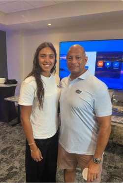 Valentina Procaccini with coach Anthony Nesty, Suriname's first Olympian in the 100 butterfly in Seoul 1988