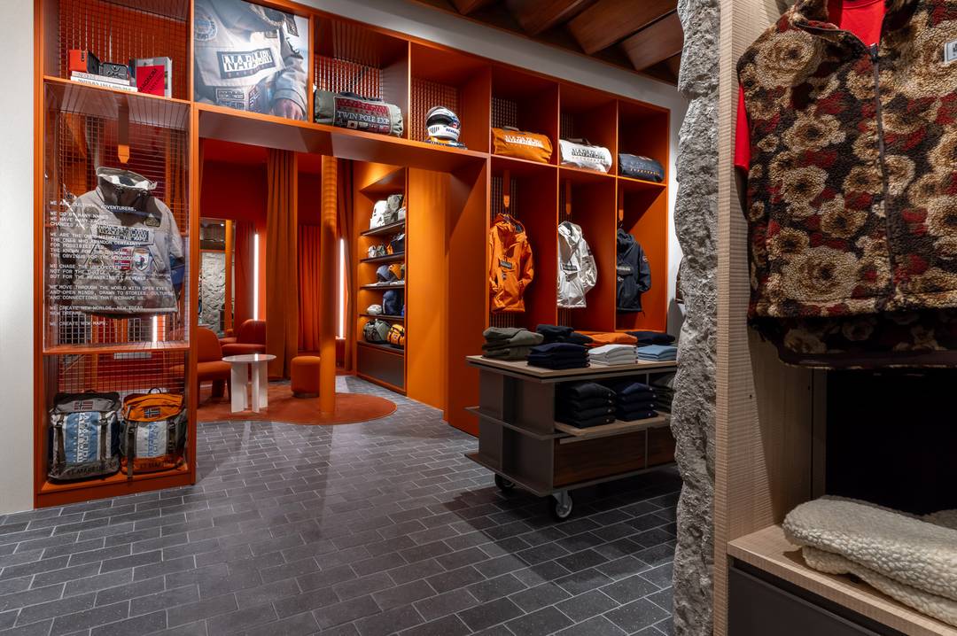 "DNA wall" at the new Napapijri flagship in Paris Credits: Paolo Valentini / Napapijri