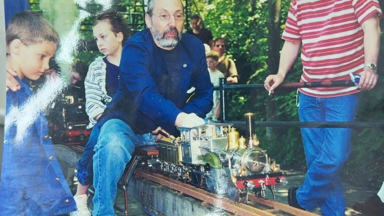 Jaap and his daughter ride on his self-built steam locomotive (photo: Megan Hanegraaf).