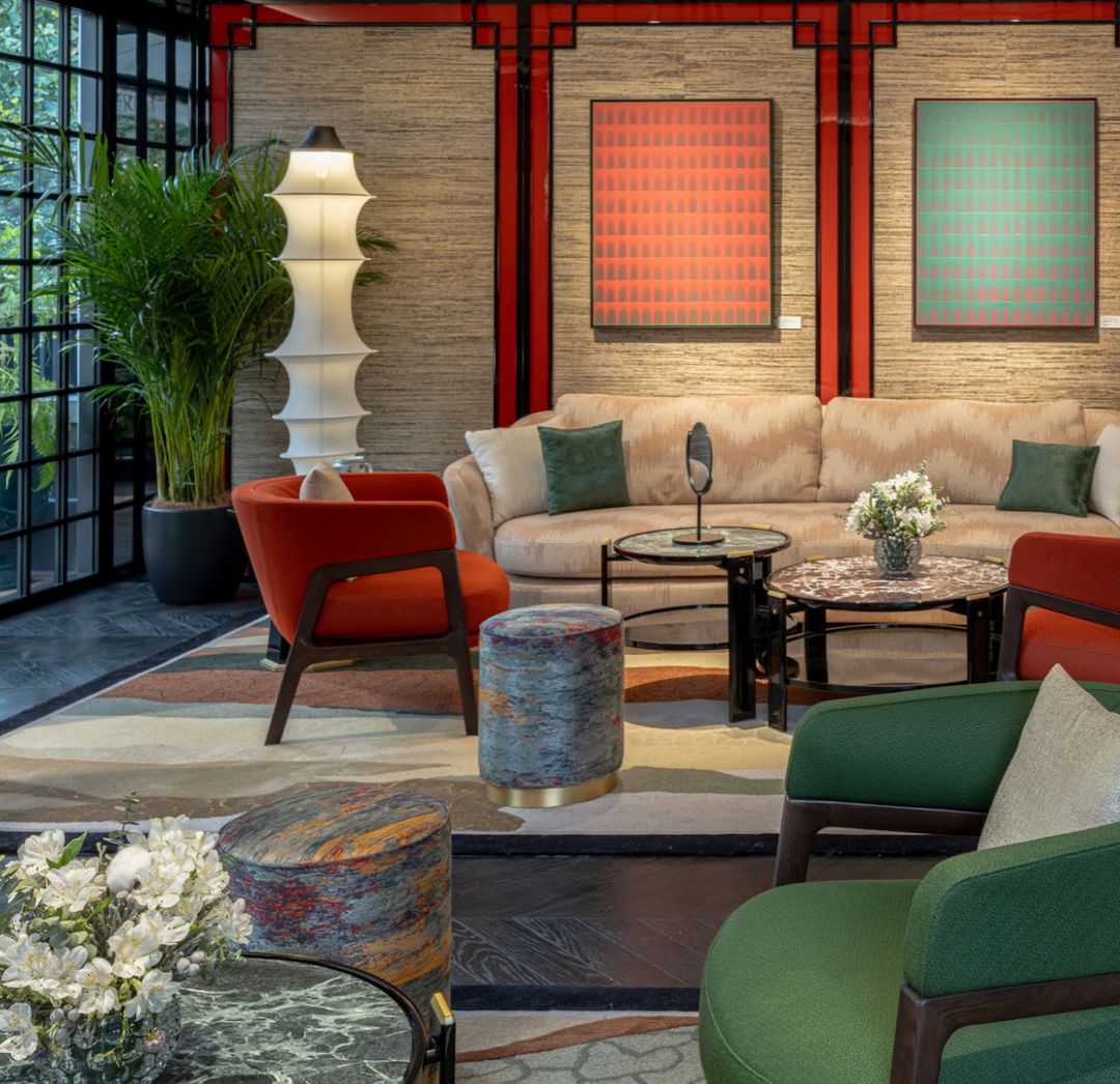 Works by Chinese artist Peng Yong decorate the walls of the second lounge.