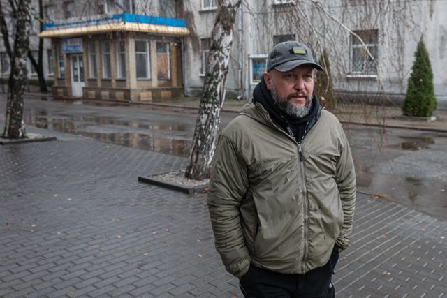 Dmytro Torets at the police station in Slovyansk.