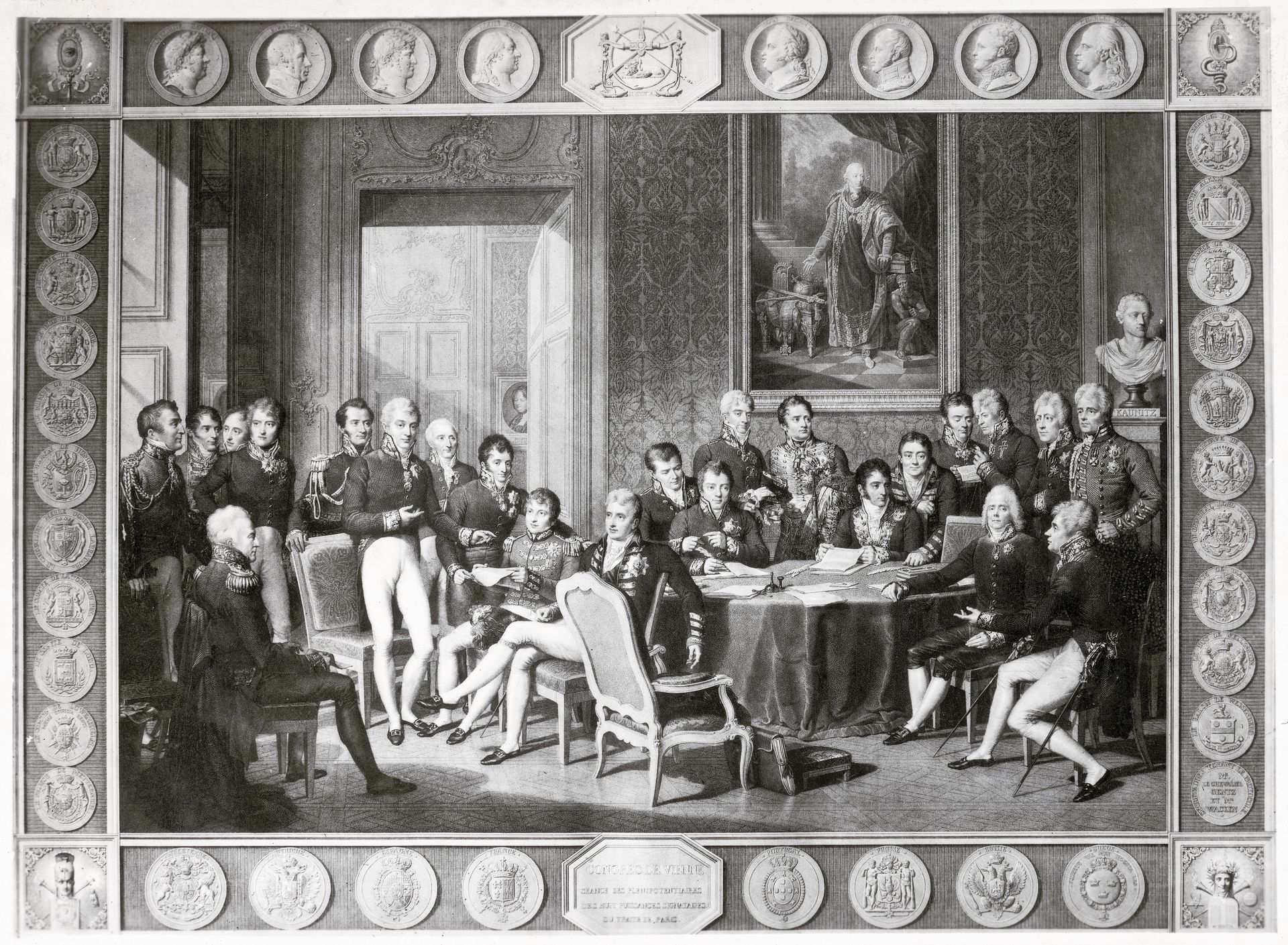 Etching of the participants in the Congress of Vienna in 1815.