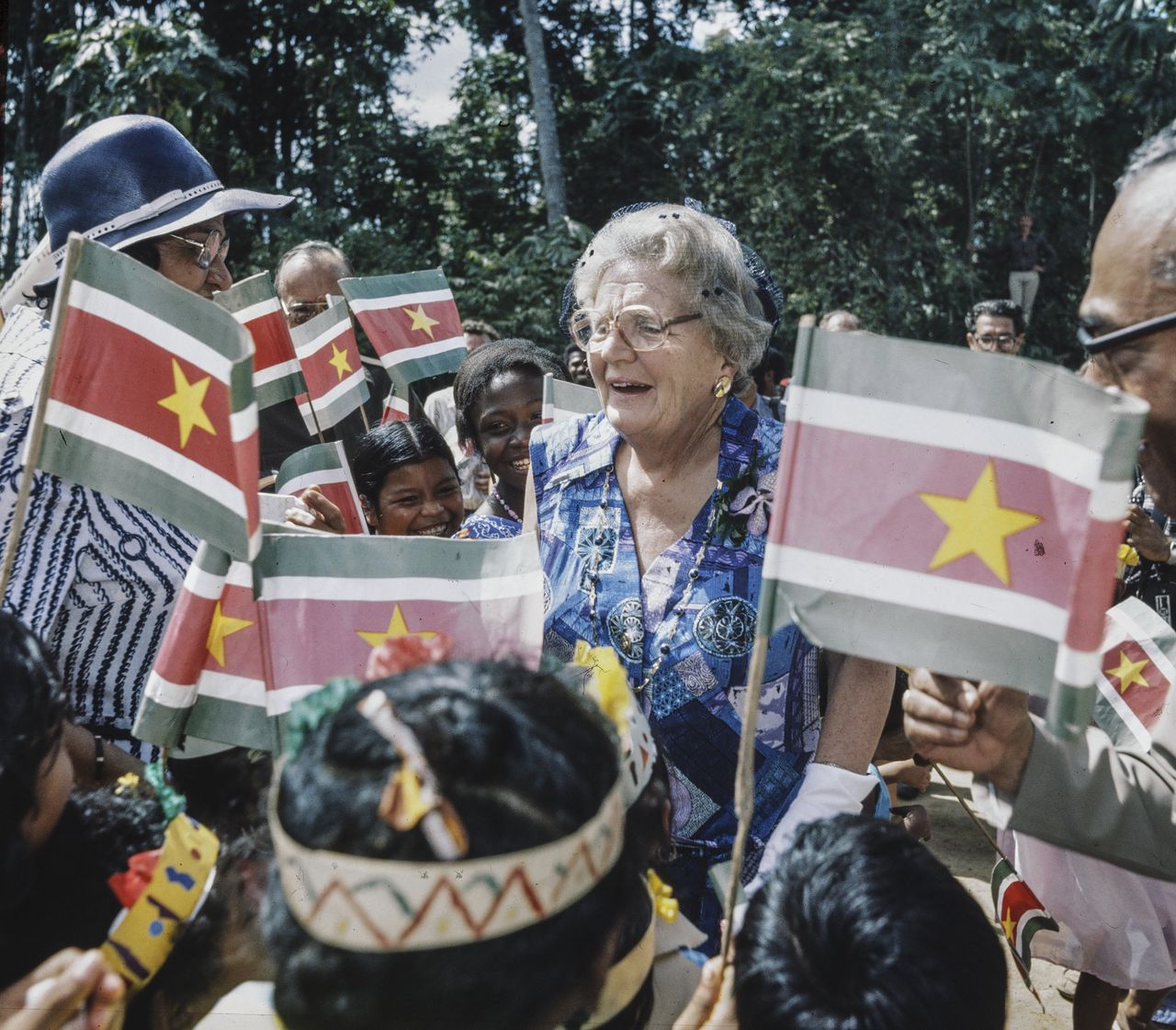 Visit of Queen Juliana and Prince Bernhard to Suriname in February 1978.
