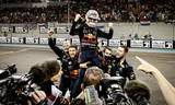Max Verstappen with the Red Bull Racing team after winning the world championship.