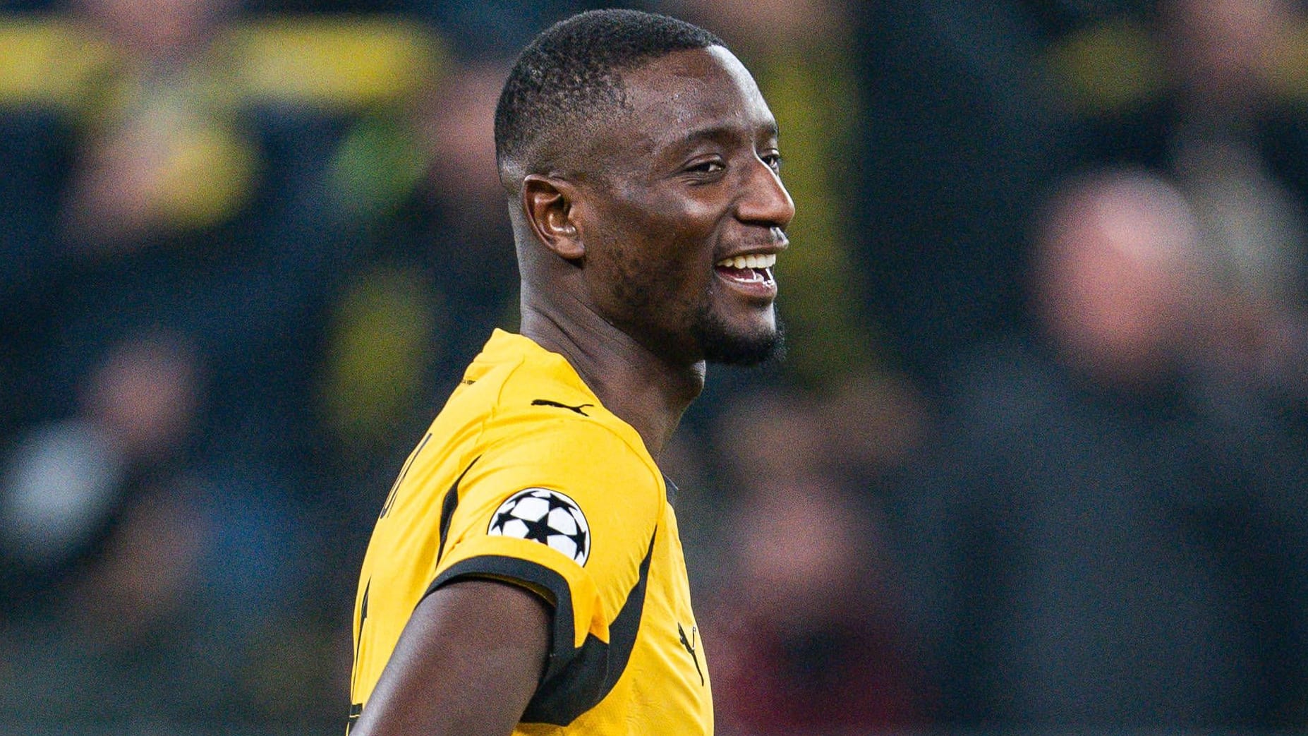 Had a good laugh: Serhou Guirassy scored twice for Dortmund against Villarreal.