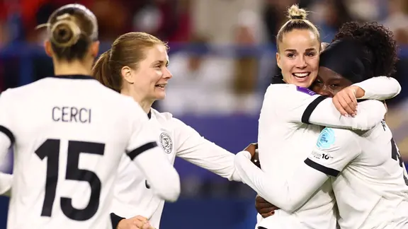Germany's players celebrate a goal