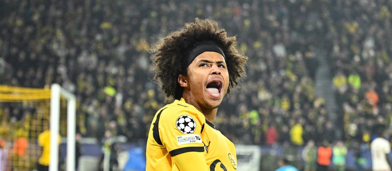 Dortmund's Karim Adeyemi celebrates his goal
