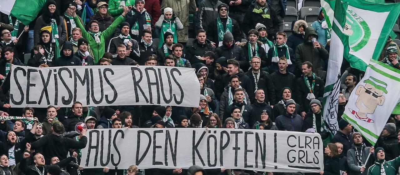 Bremen fans show a banner with the inscription "Get sexism out of your head 