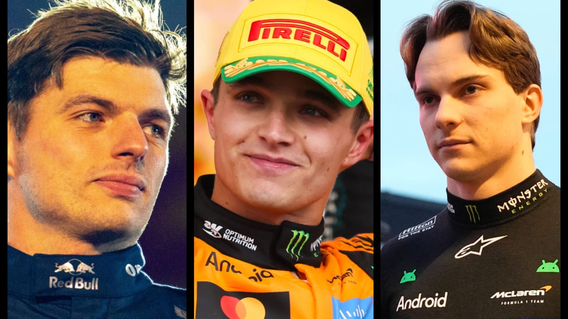 Lando Norris (center), Max Verstappen (left) and Oscar Piastri (right): They still have hope for the world title.