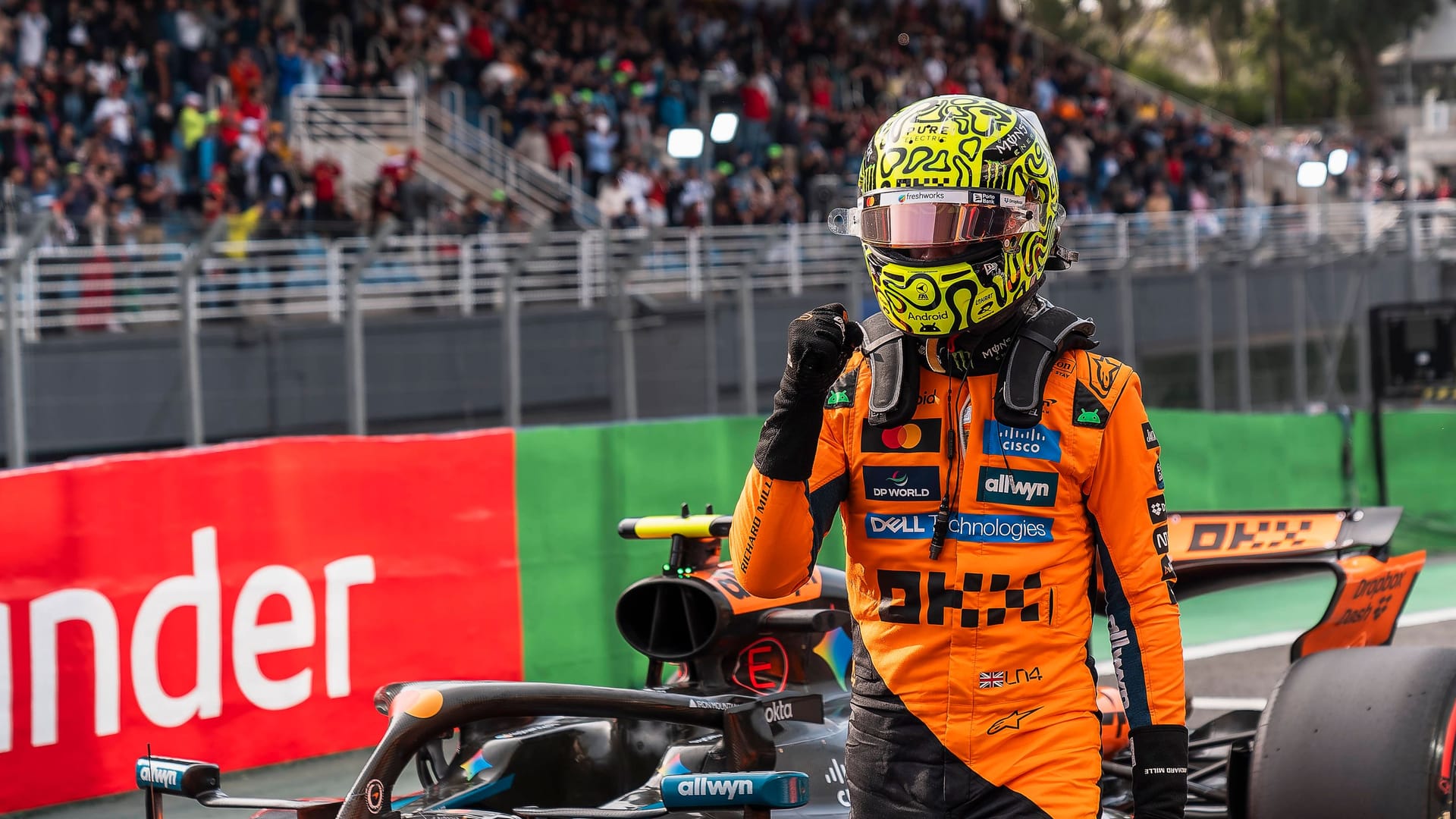 Celebrations from Lando Norris: The McLaren driver secured victory in the sprint.