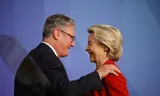 British Prime Minister Keir Starmer greets Commission President Ursula von der Leyen during a meeting in April. Photo Tolga Akmen/EPA