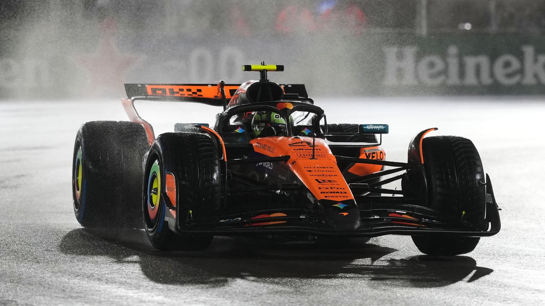Best time: Lando Norris on the rain-soaked track in Las Vegas.