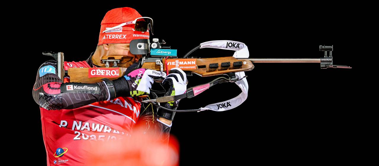 Germany's top biathlete Philipp Nawrath at the shooting range