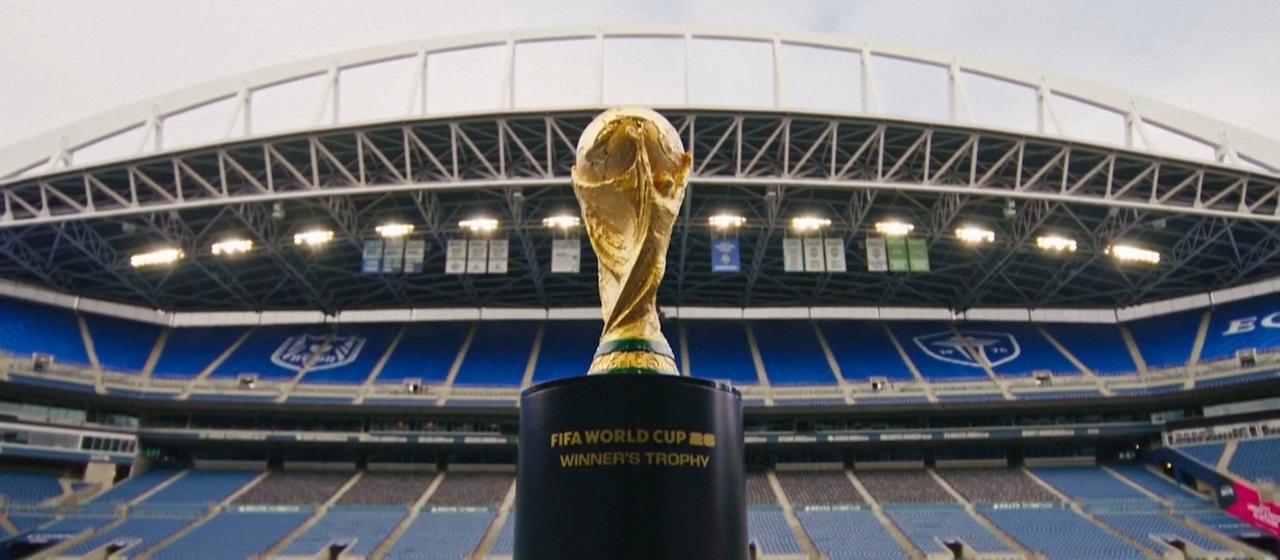 The World Cup trophy in the Seattle Seahawks stadium