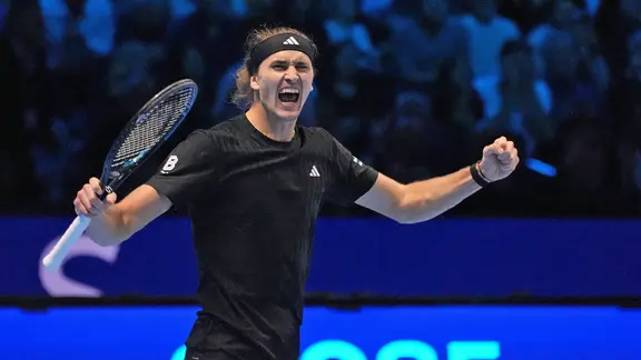 Tennis professional Alexander Zverev shouts his joy