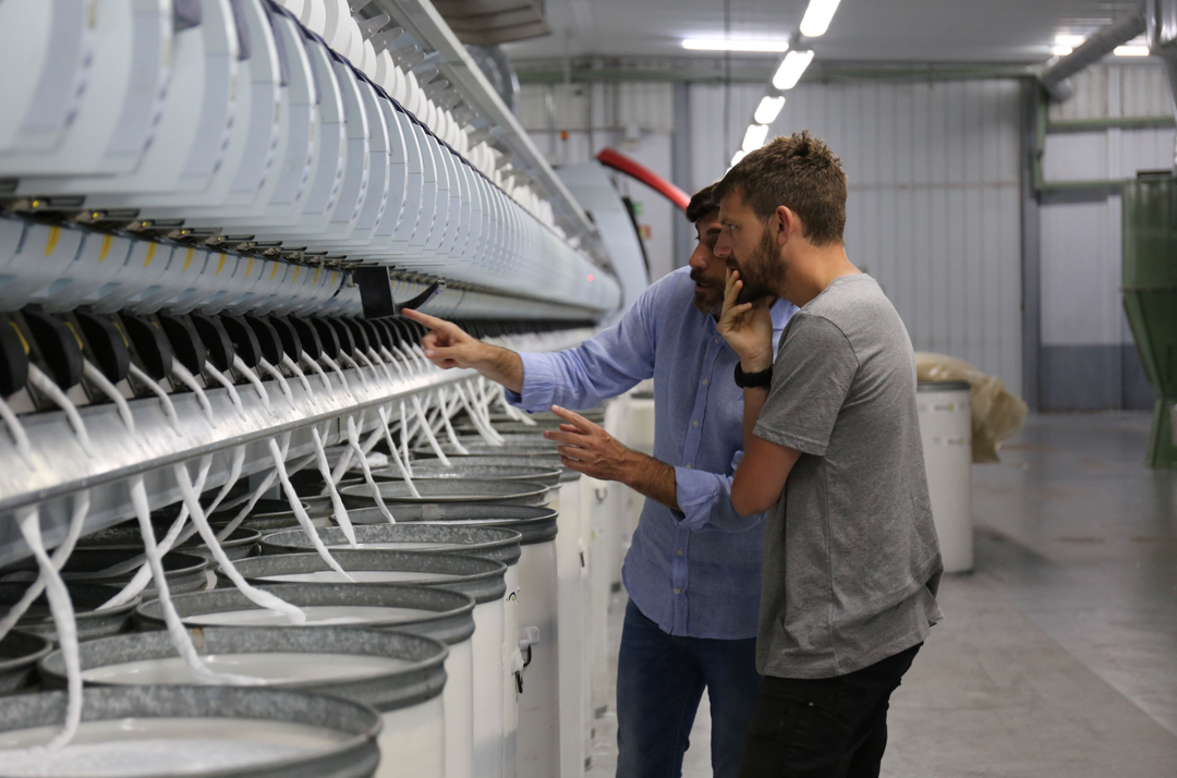 Reclaimed cotton fibers in the Remill factory.