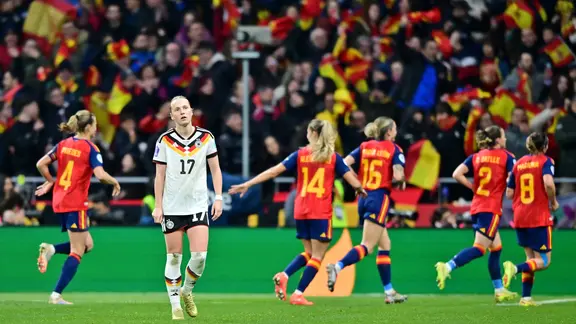 Germany's Franziska Kett reacts disappointedly after conceding a goal