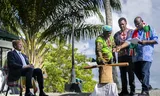 King Willem-Alexander during a sacrificial ritual with representatives of descendants of enslaved people and indigenous communities on the Suriname River.