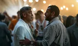 George Clooney as Jay Kelly and Adam Sandler as his manager Ron in 'Jay Kelly'.